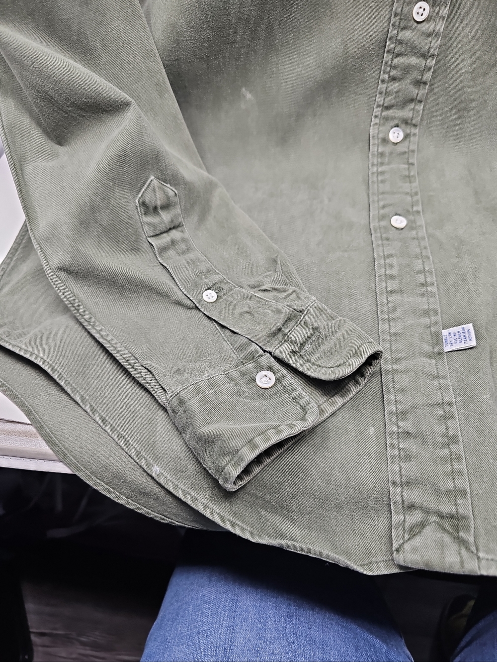 Vintage 90s Ralph Lauren Olive Green Long-Sleeve Button-Down Shirt - Picture 8 of 11